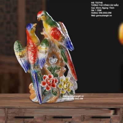 tượng sứ, tượng các con vật, tượng vẹt, tượng cá, tượng chim công, tượng trang trí nhà